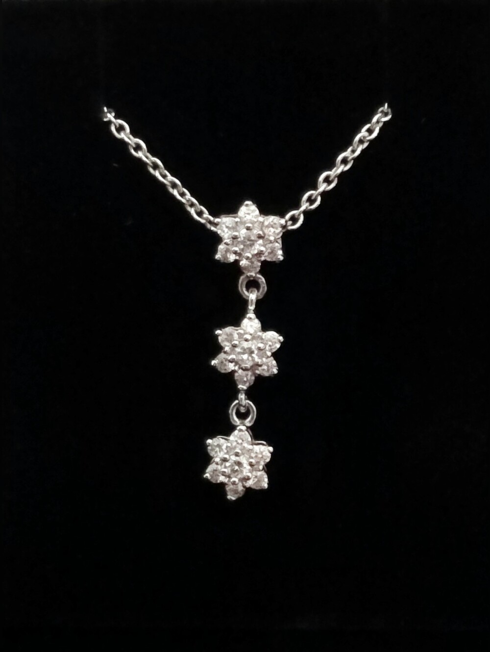 Sterling Silver Diamond Triple Star Drop Necklace
